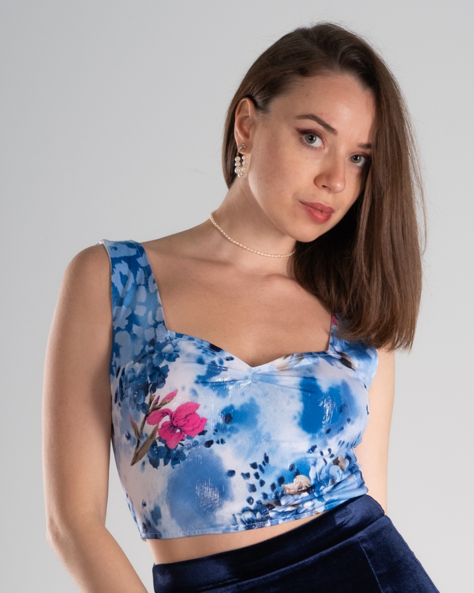 Blue Floral Square-Neck Tango Top