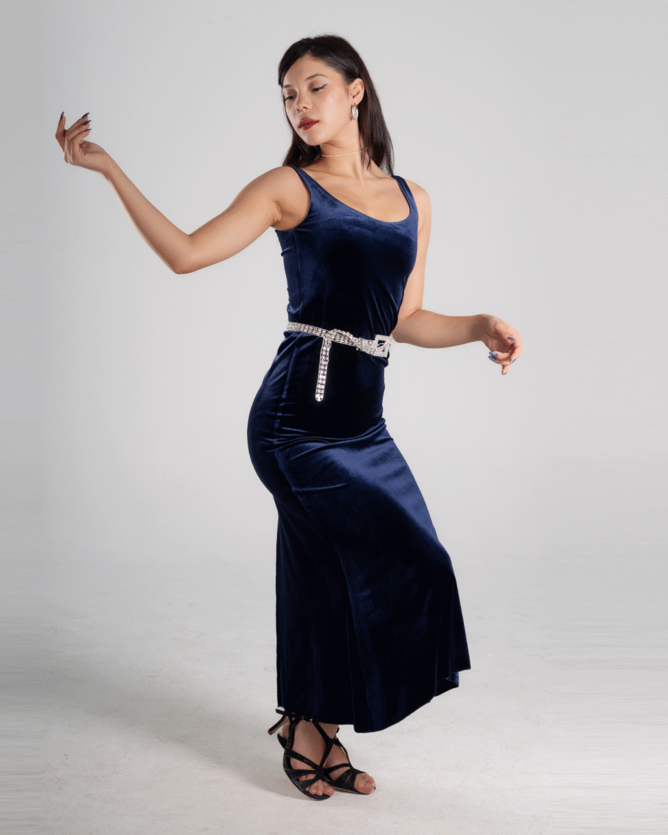 Navy Blue Velvet Tango Dress