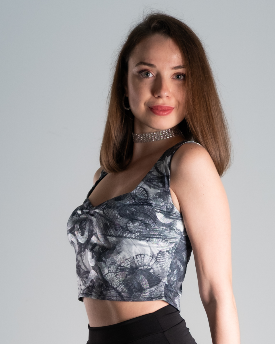 Grey Lace-Inspired Print Tango Crop Top