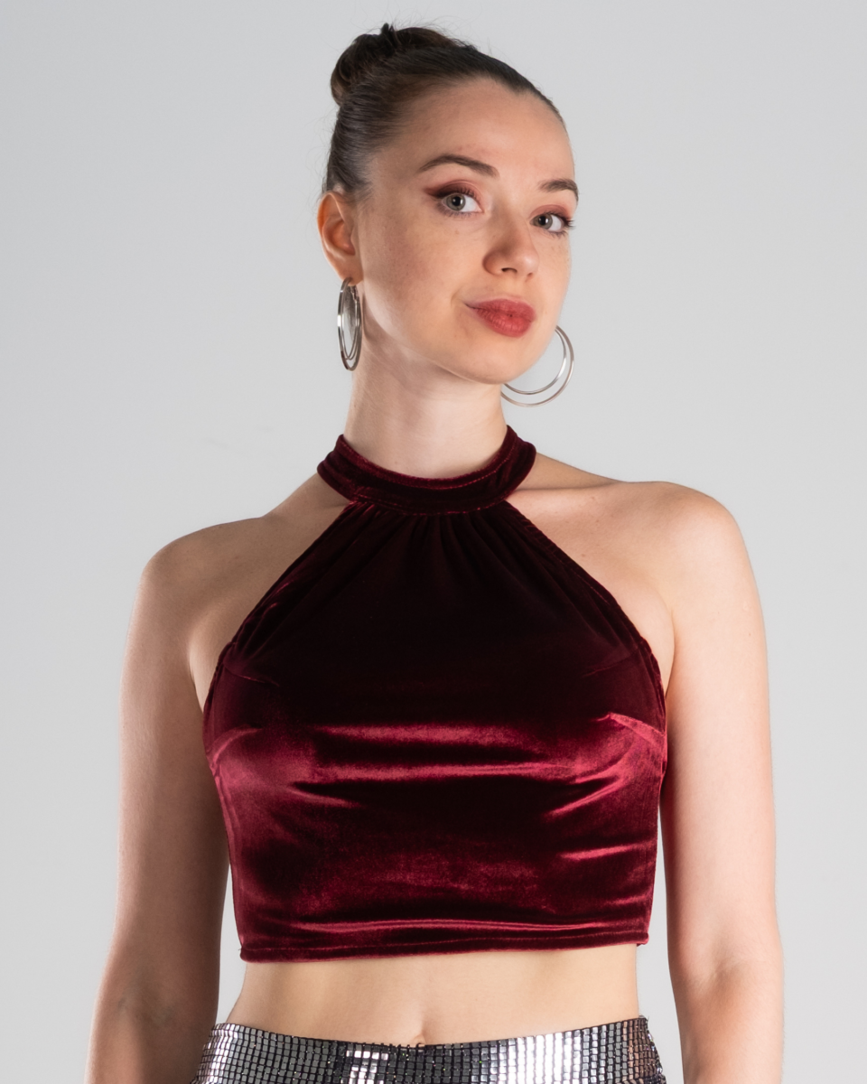 Burgundy Velvet Halter Tango Crop Top