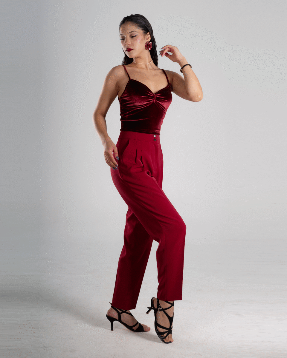 Burgundy Velvet Tango Crop Top & Burgundy High-Waist Tango Pants