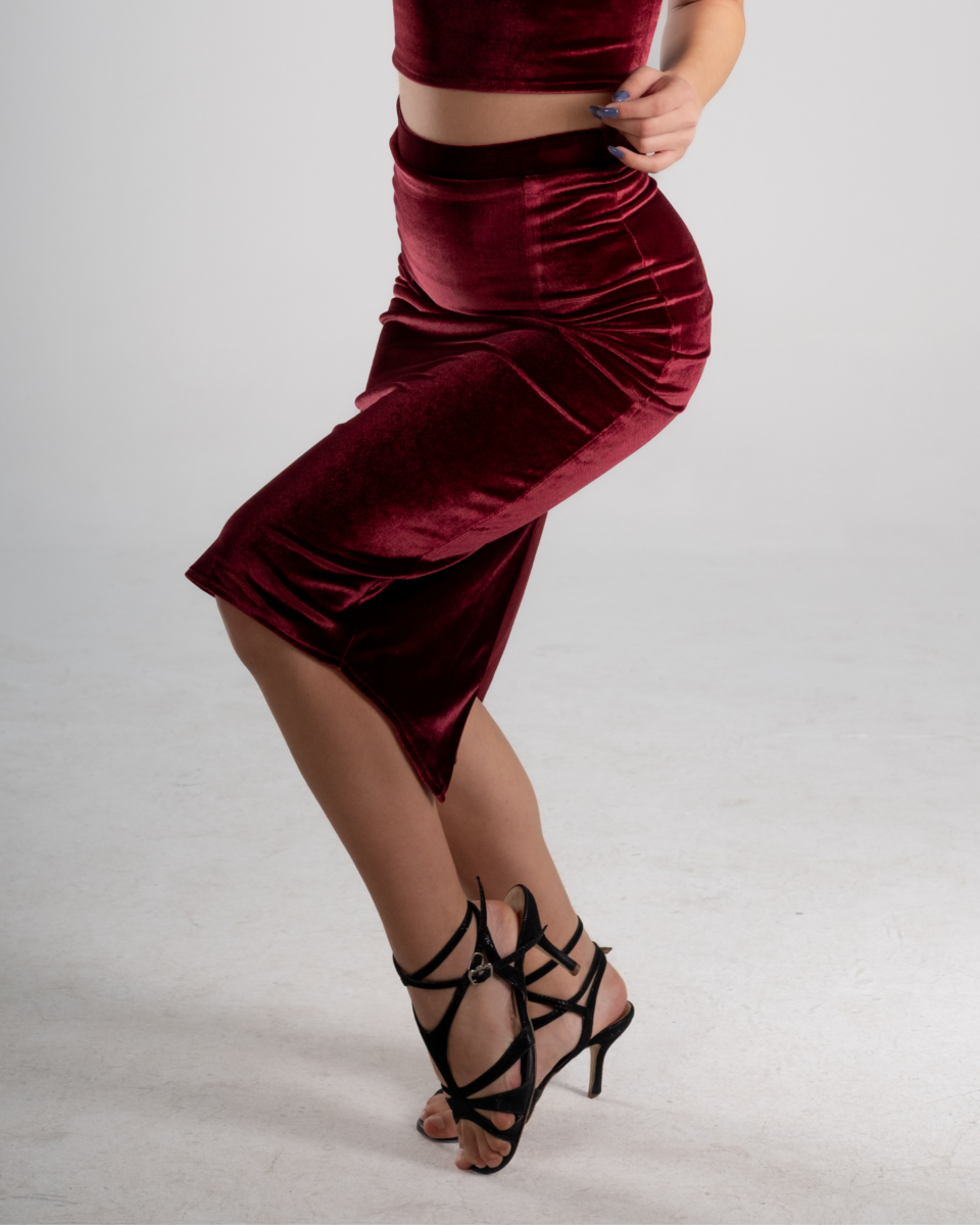 Burgundy Velvet High-Waist Tango Skirt