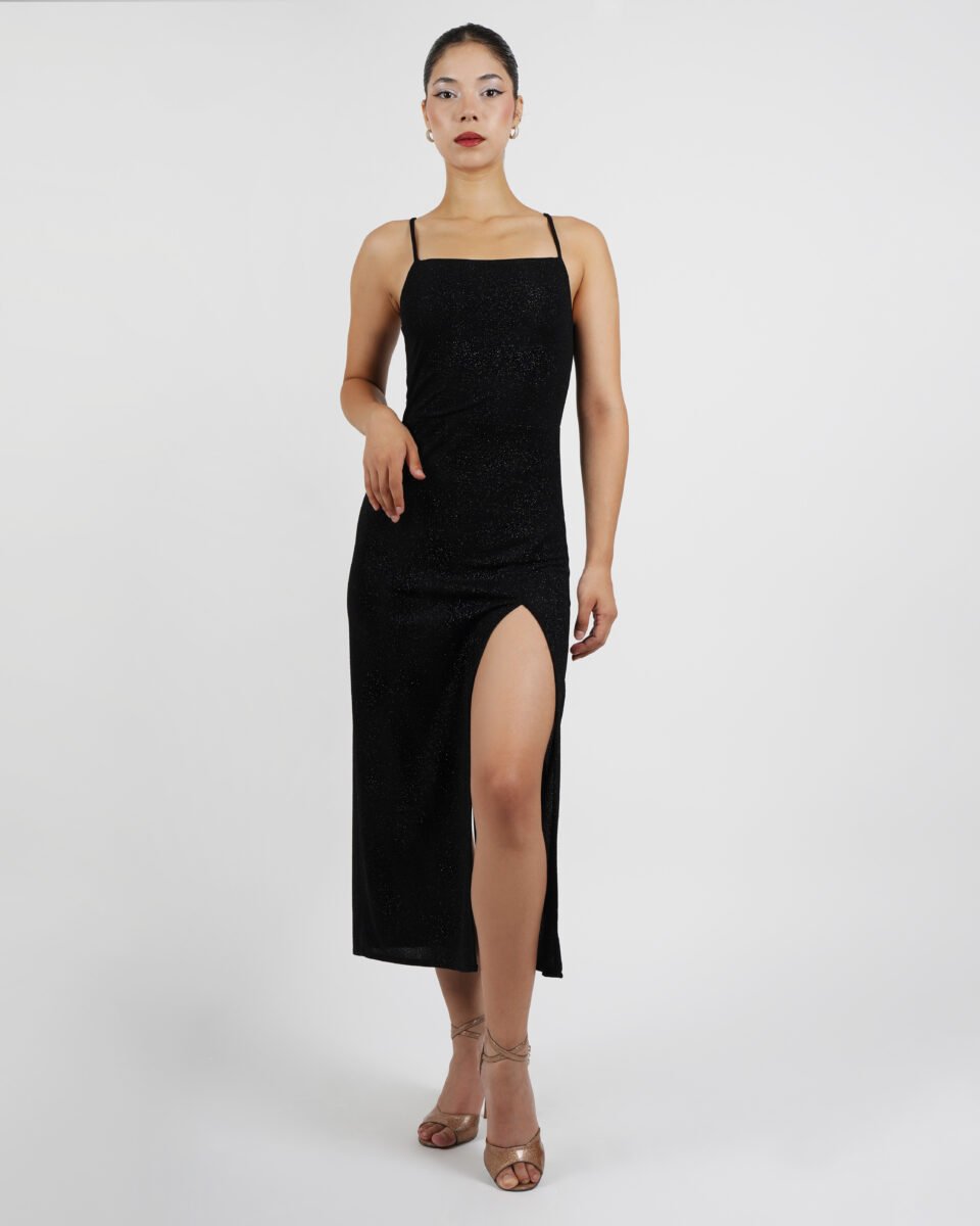 Black Shimmer Square-Neck Tango Dress