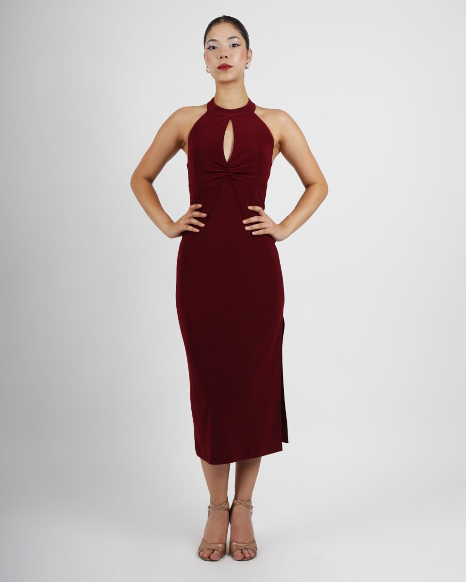 Burgundy Halter Keyhole Tango Dress