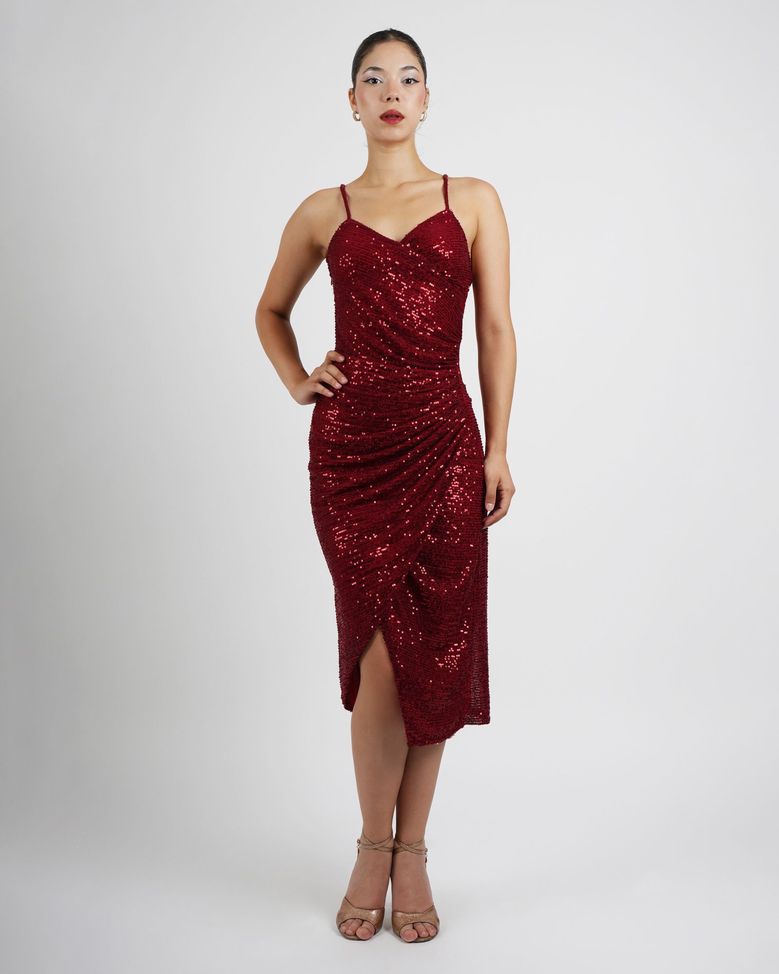 burgundy sequin wrap dress Tango Ebay